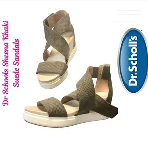 Dr. Scholls Size 9 Khaki Suede Strap With Velcro Closure